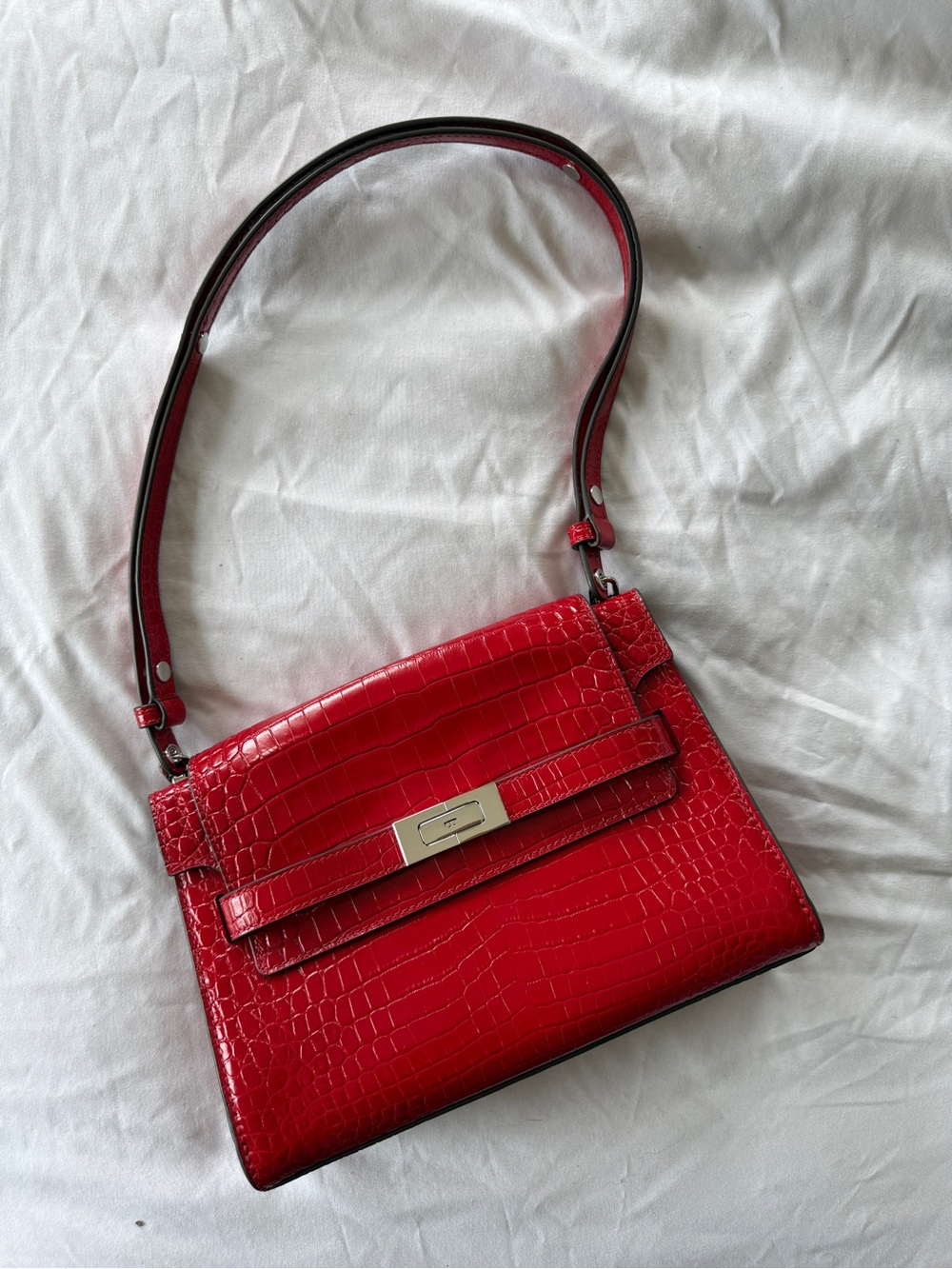 Tory Burch Croc-Embossed Lee Radziwill Small Double Shoulder Bag